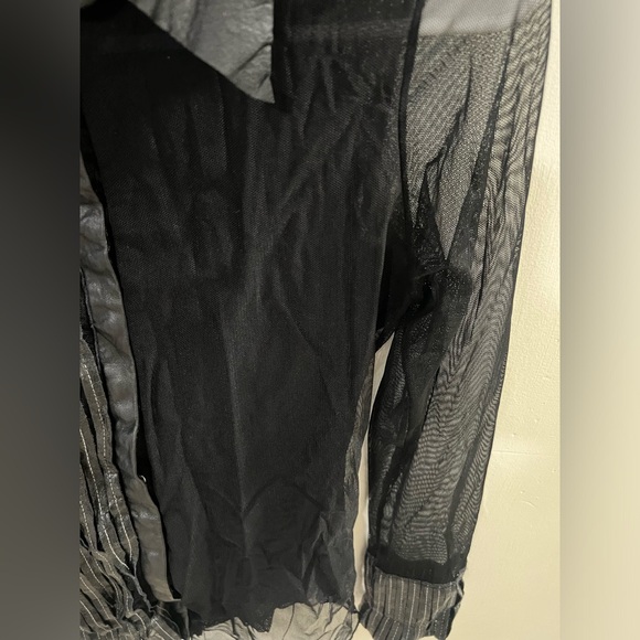 Vintage Isabel Sheer Leather Trim Button Up Collared Glam Y2K Blouse Women’s XS - Picture 7 of 10